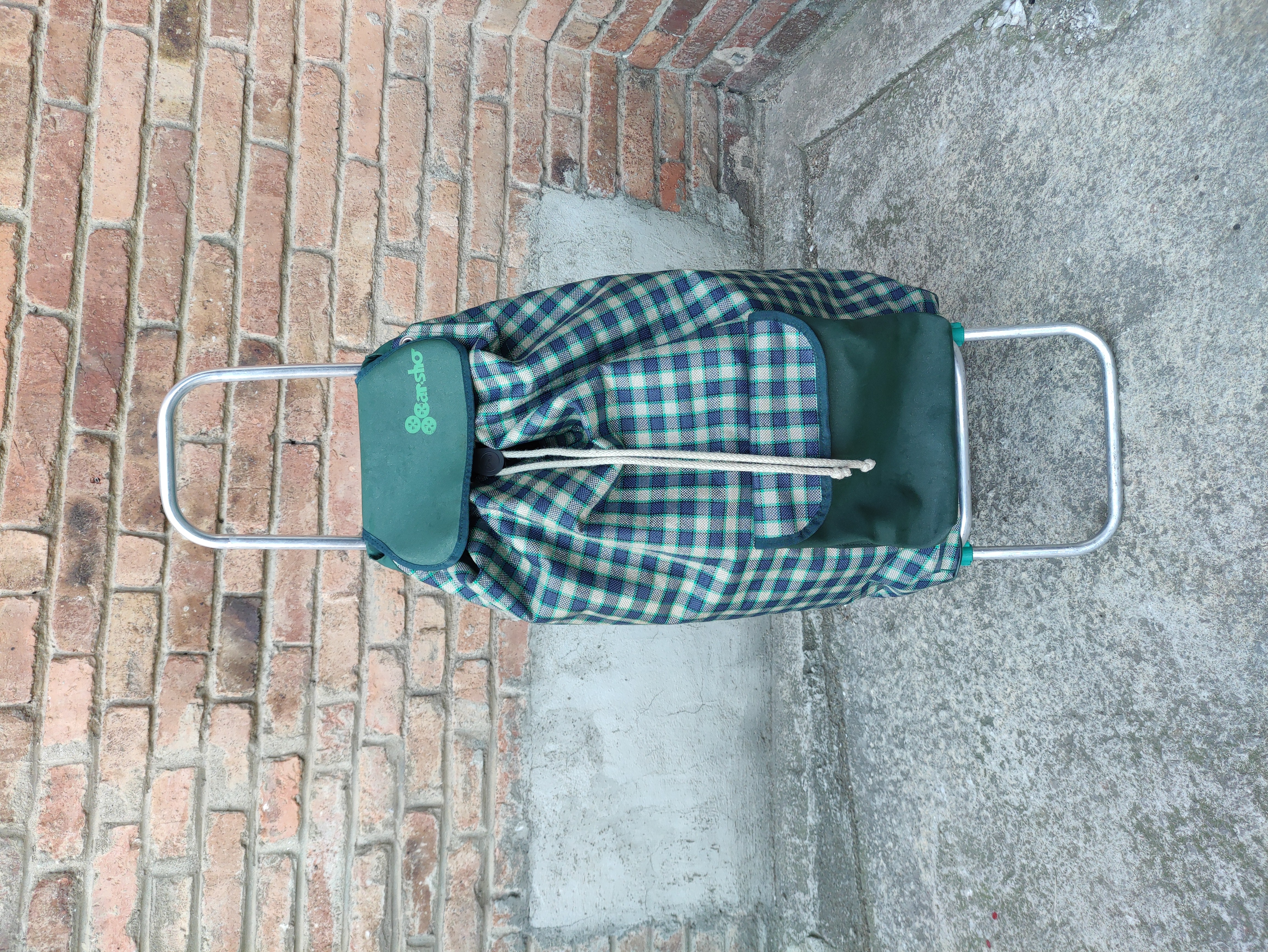 carro compra aluminio loneta cuadriculado azul verde 1u